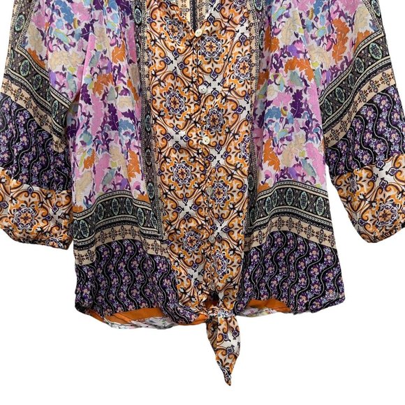 Anthropologie Figueroa & Flower Tunic Front Tie Blouse Sz Petite Small PS - Picture 4 of 13